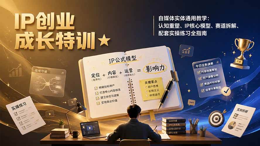 （19567期）IP创业成长特训★自媒体实体通用教学：认知重塑、IP核心模型、赛道拆解、配套实操练习全指南-点子口袋网