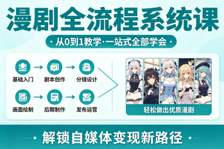 漫剧全流程系统课，从0到1教学，一站式全部学会，轻松做出优质漫剧，解锁自媒体变现新路径-点子口袋网