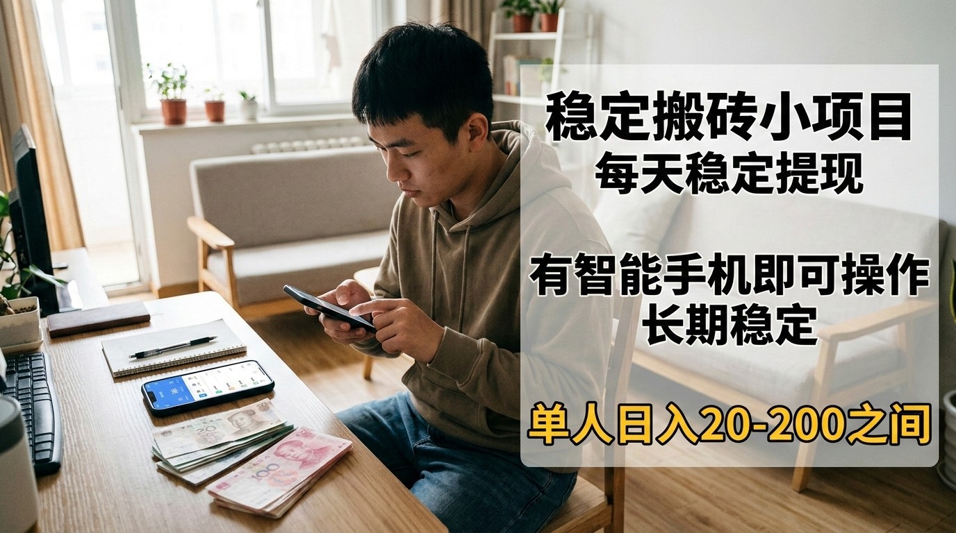 稳定搬砖小项目，每天稳定提现，有智能手机即可操作-点子口袋网