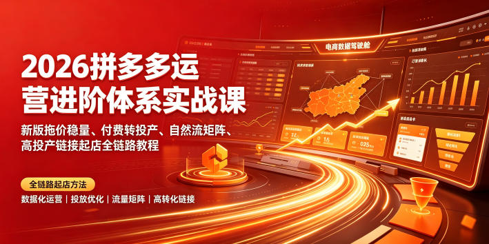 2026拼多多运营进阶体系实战课｜新版拖价稳量、付费转投产、自然流矩阵、高投产链接起店全链路教程-点子口袋网