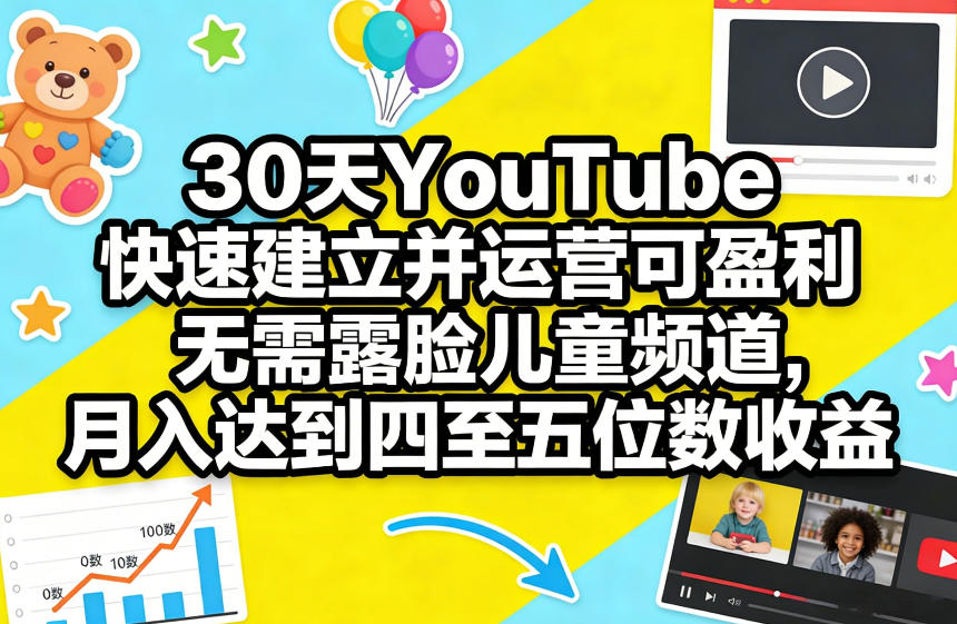 30天YouTube快速建立并运营可盈利无需露脸儿童频道，月入达到四至五位数收益-点子口袋网