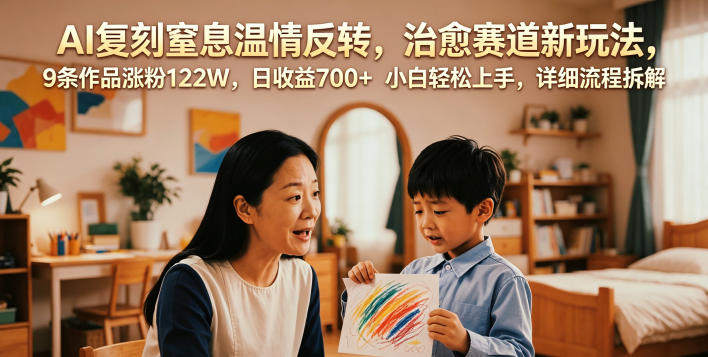 AI复刻窒息温情反转，治愈赛道新玩法，9条作品涨粉122W，日收益700+ 小白轻松上手，详细流程拆解-点子口袋网