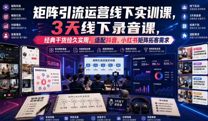 嗨推矩阵引流运营线下实训课，3天线下录音课，经典干货经久实用，适配抖音、小红书矩阵拓客需求-点子口袋网