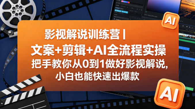 影视解说训练营｜文案+剪辑+AI全流程实操，把手教你从0到1做好影视解说，小白也能快速出爆款-点子口袋网