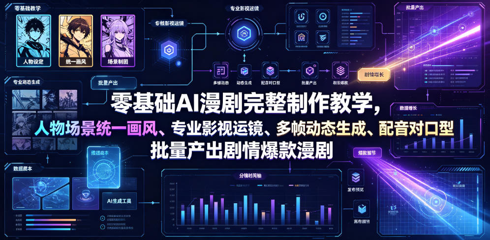 零基础AI漫剧完整制作教学，人物场景统一画风、专业影视运镜、多帧动态生成、配音对口型，批量产出剧情爆款漫剧-点子口袋网