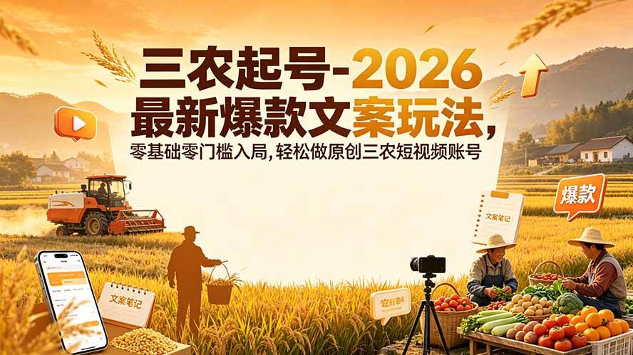 （19537期）三农起号-2026 最新爆款文案玩法，零基础零门槛入局，轻松做原创三农短视频账号-点子口袋网
