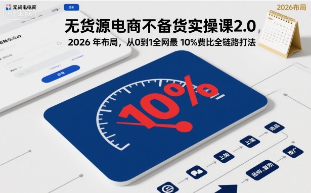 无货源电商不备货实操课2.0，2026年布局，从0到1全网最低10%费比全链路打法【更新26年7月22日】-点子口袋网