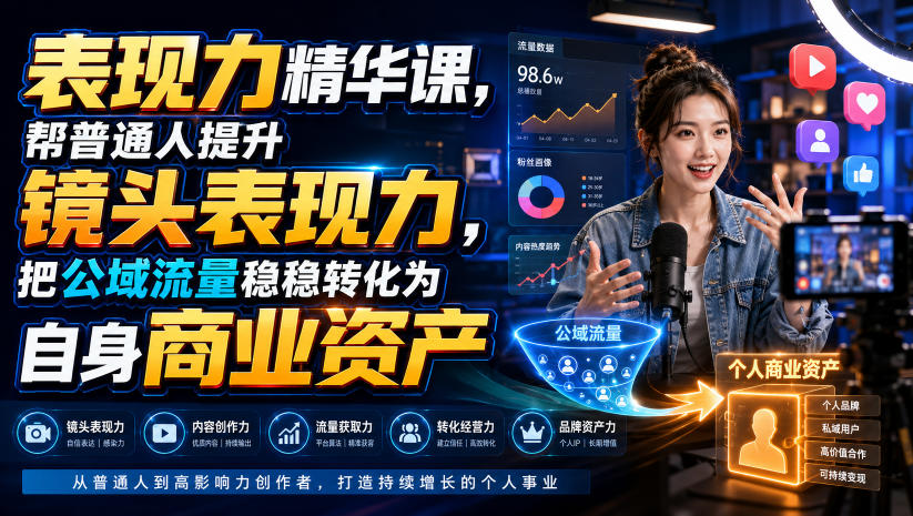表现力精华课，帮普通人提升镜头表现力，把公域流量稳稳转化为自身商业资产-点子口袋网