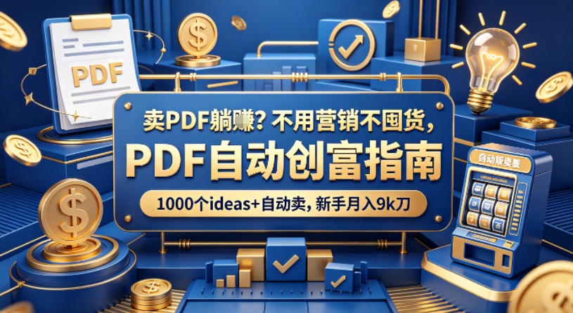 卖PDF躺賺？不用营销不囤货，PDF自动创富指南，1000个ideas+自动卖，新手月入9k刀【原创双语字幕】-点子口袋网
