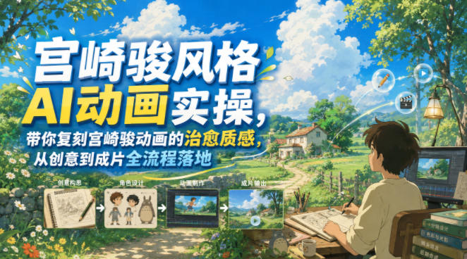 宫崎骏风格AI动画实操，带你复刻宫崎骏动画的治愈质感，从创意到成片全流程落地-点子口袋网