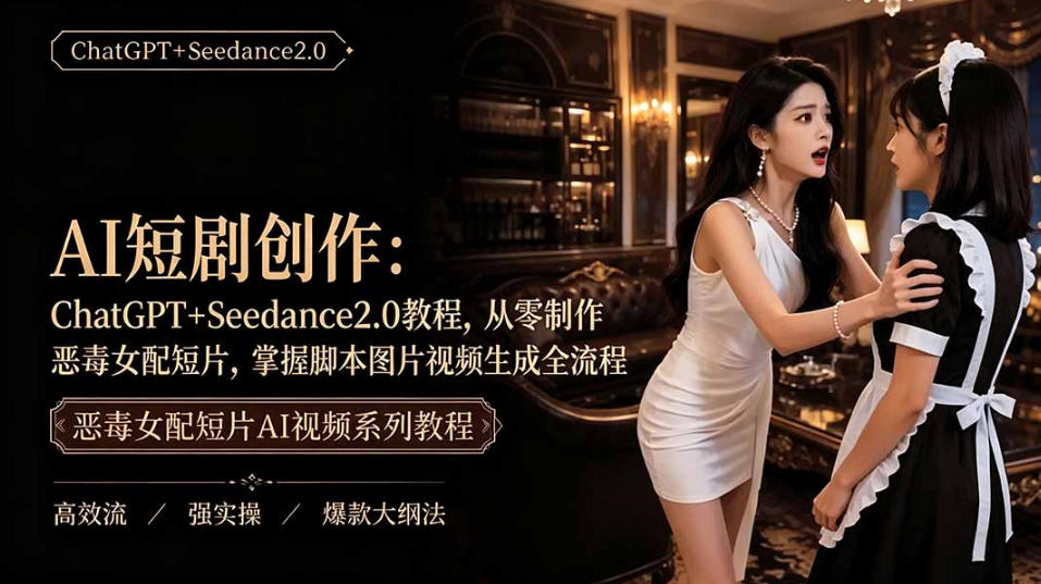 AI短剧从零创作实战课｜ChatGPT脚本撰写+Seedance2.0视频生成，恶毒女配短剧全流程教程-点子口袋网