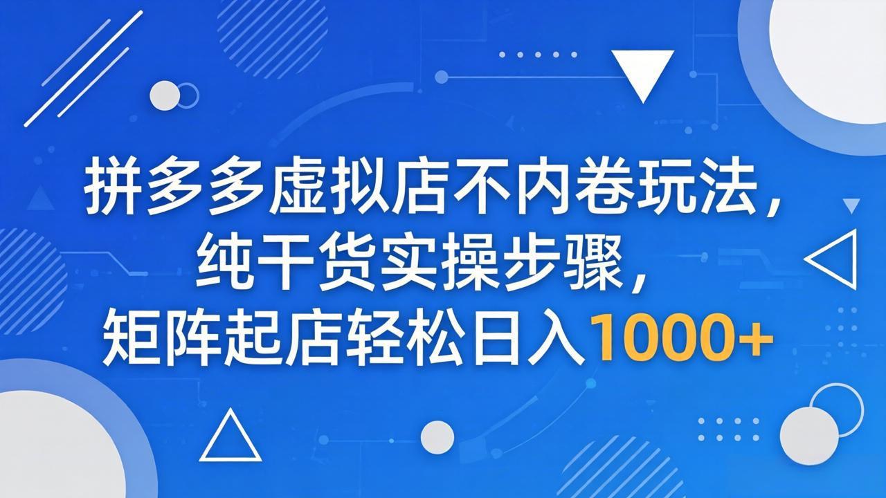 拼多多虚拟店不内卷玩法，纯干货实操步骤，矩阵起店轻松日入 1000+-点子口袋网
