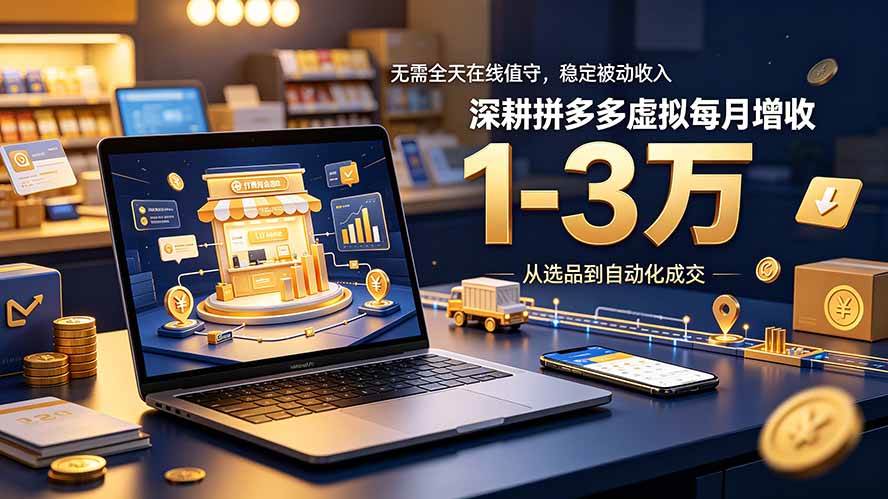 （19326期）无需全天在线值守，稳定被动收入，深耕拼多多虚拟每月增收 1-3 万-点子口袋网