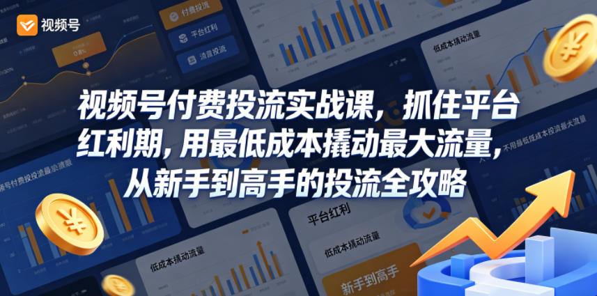 视频号付费投流实战课，抓住平台红利期，用最低成本撬动最大流量，从新手到高手的投流全攻略-点子口袋网