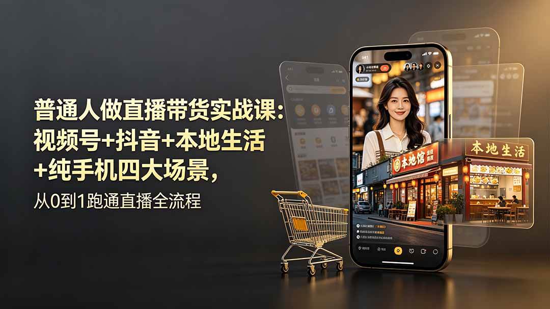 （19111期）普通人做直播带货实战课：视频号+抖音+本地生活+纯手机四大场景，从0到1跑通直播全流程-点子口袋网