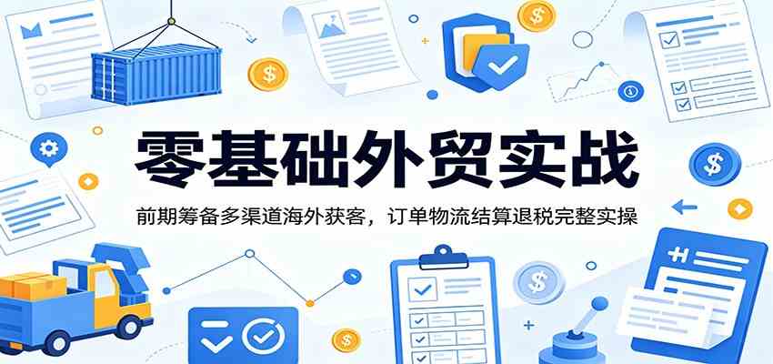 零基础外贸实战：前期筹备多渠道海外获客，订单物流结算退税完整实操-点子口袋网