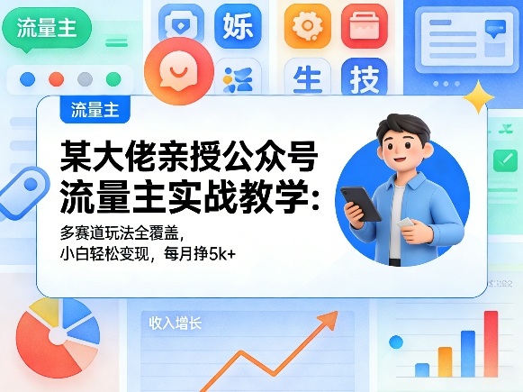 某大佬亲授公众号流量主实战教学：多赛道玩法全覆盖，小白轻松变现，每月多挣5k+-点子口袋网