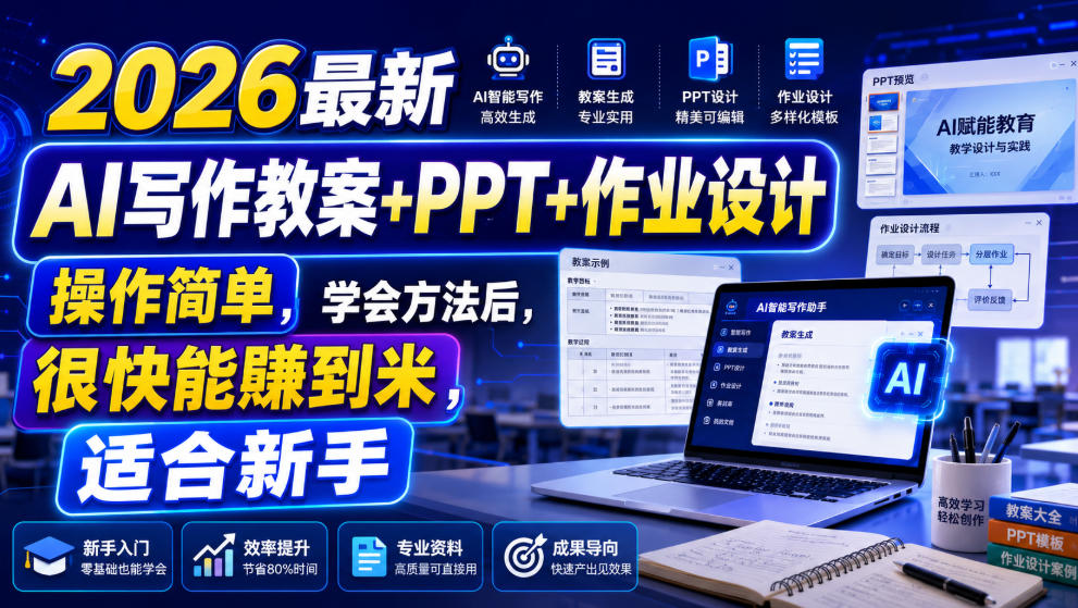 2026最新AI写作教案+PPT+作业设计，操作简单，学会方法后，很快能賺到米，适合新手-点子口袋网