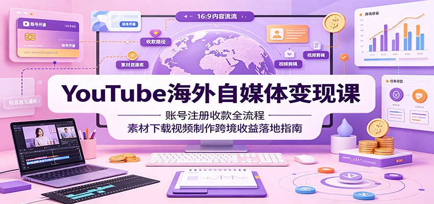 YouTube海外自媒体变现课：账号注册收款全流程，素材下载视频制作跨境收益落地指南-点子口袋网