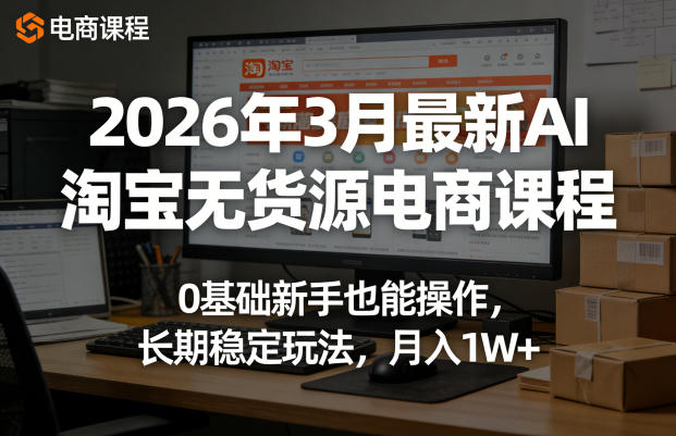 2026年3月最新AI淘宝无货源电商课程，0基础新手也能操作，长期稳定玩法，月入1W+(更新0410)-点子口袋网