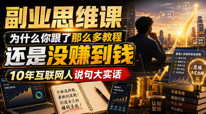 副业思维课，为什么你跟了那么多教程，还是没赚到钱，10年互联网人说句大实话【揭秘】-点子口袋网