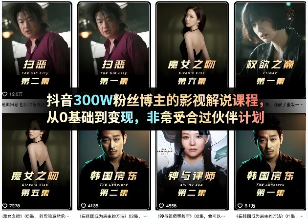 抖音300W粉丝博主的影视解说课程，从0基础到变现，非常适合过伙伴计划-点子口袋网