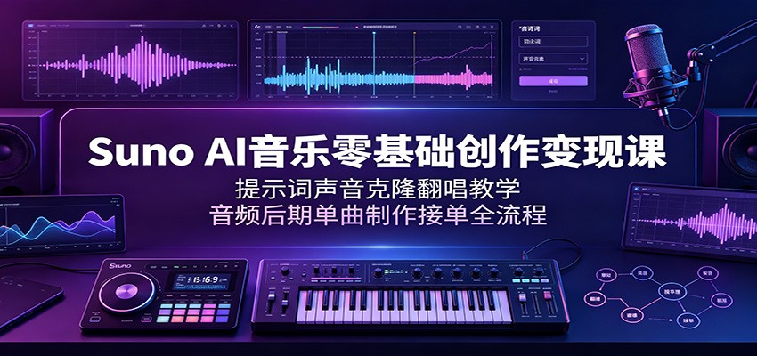 Suno AI音乐零基础创作变现课：提示词声音克隆翻唱教学，音频后期单曲制作接单全流程-点子口袋网