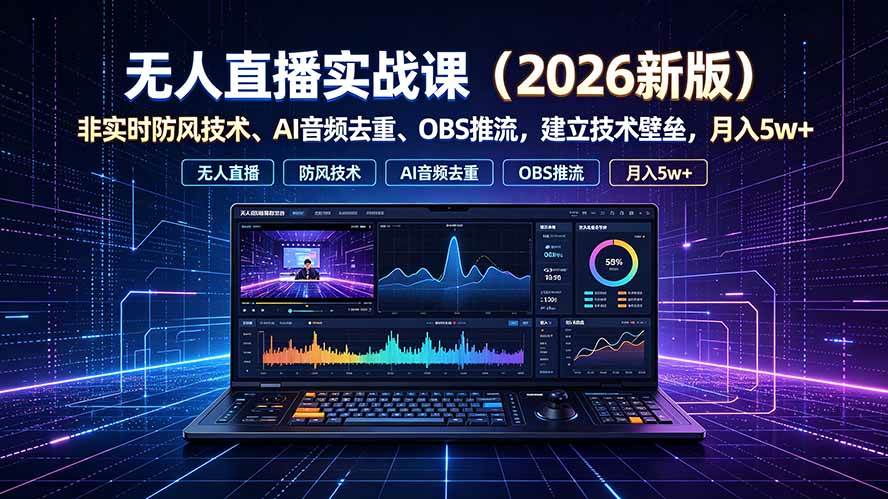 （19292期）无人直播实战课（更新7月），非实时防风技术、AI音频去重、OBS推流，建立技术壁垒，月入5w+-点子口袋网