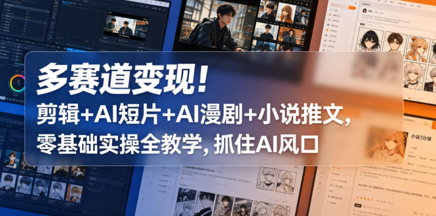 多赛道变现！剪辑+AI短片+AI漫剧+小说推文，零基础实操全教学，抓住AI风口-点子口袋网