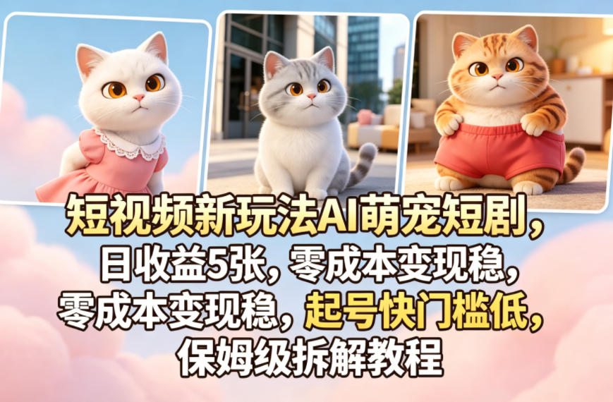 短视频新玩法AI萌宠短剧，日收益5张，零成本变现稳，起号快门槛低，保姆级拆解教程-点子口袋网