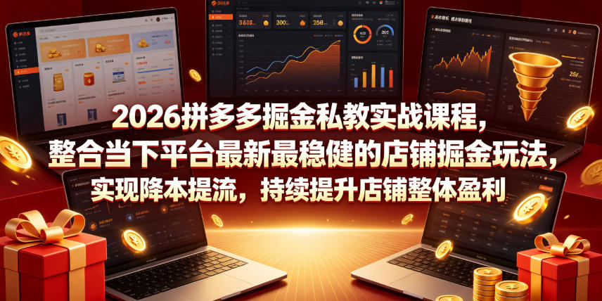 2026拼多多掘金私教实战课程，整合当下平台最新最稳健的店铺掘金玩法，实现降本提流，持续提升店铺整体盈利-点子口袋网