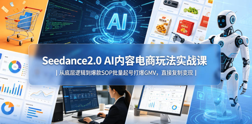 Seedance2.0 AI内容电商玩法实战课｜从底层逻辑到爆款SOP批量起号打爆GMV，直接复制变现-点子口袋网