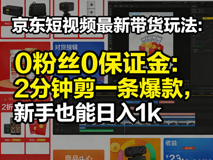 京东短视频最新带货玩法，0粉丝0保证金，2分钟剪一条爆款，新手也能日入1k+【揭秘】-点子口袋网