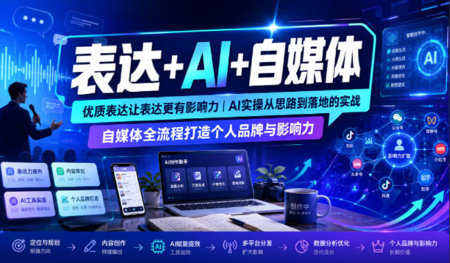 表达+AI+自媒体，优质表达让表达更有影响力|AI实操从思路到落地的实战|自媒体全流程打造个人品牌与影响力-点子口袋网
