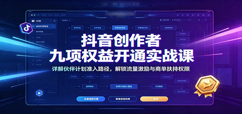 抖音创作者九项权益开通实战课：详解伙伴计划准入路径，解锁流量激励与商单扶持权限-点子口袋网