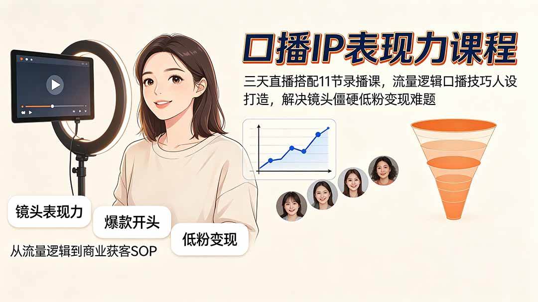 （19604期）口播IP表现力课程｜三天直播搭配11节录播课，流量逻辑口播技巧人设打造，解决镜头僵硬低粉变现难题-点子口袋网