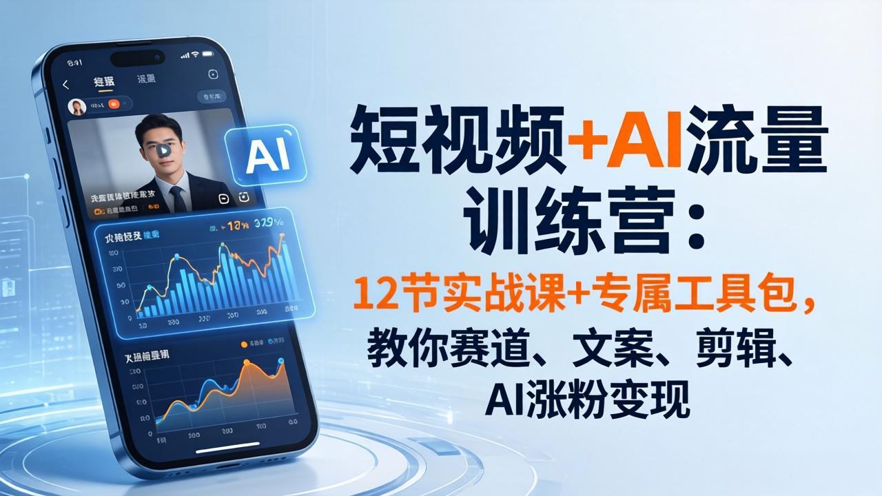 短视频+AI流量训练营：12节实战课+专属工具包，教你赛道、文案、剪辑、AI涨粉变现-点子口袋网