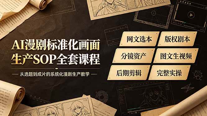 （19199期）AI漫剧标准化画面生产SOP全套课程，网文选本版权剧本分镜资产全覆盖，图文生视频后期剪辑完整实操教学-点子口袋网