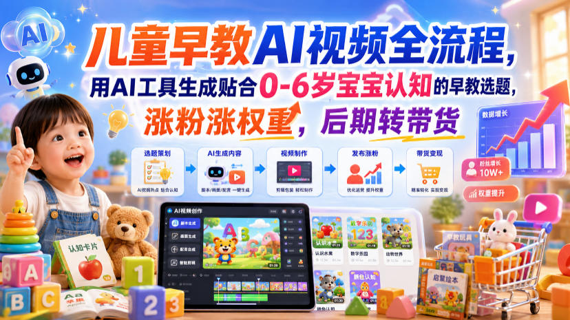儿童早教AI视频全流程，用AI工具生成贴合0-6岁宝宝认知的早教选题，涨粉涨权重，后期转带货-点子口袋网