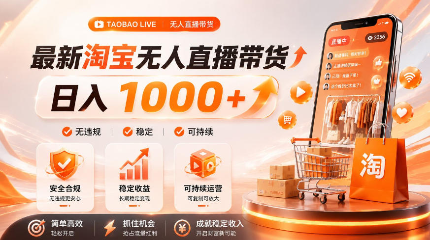 拒绝死工资！淘宝无人直播，让你睡觉都在进账，单设备日入1k+普通人的变现蓝海【揭秘】-点子口袋网