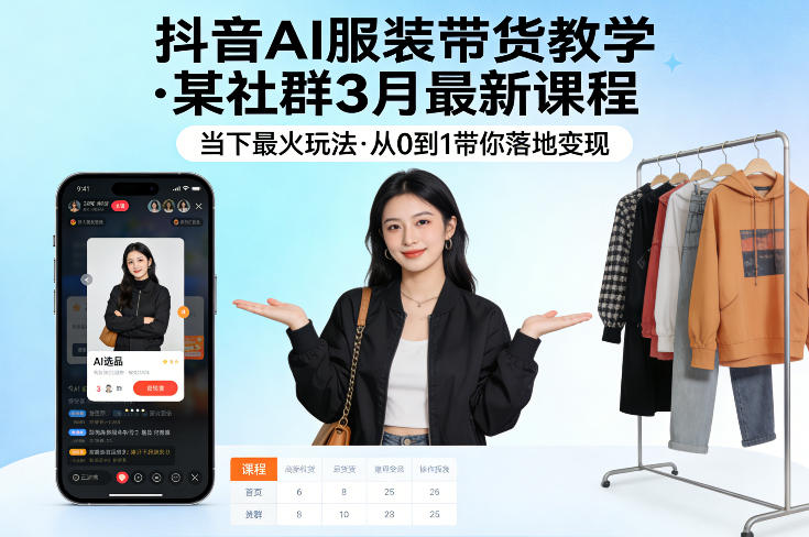 抖音AI服装带货教学，某社群3月最新课程，当下最火玩法，从0到1带你落地变现-点子口袋网