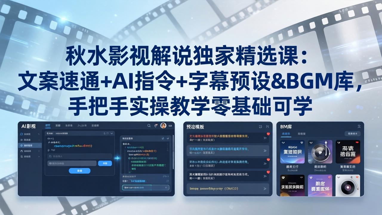 秋水影视解说独家精选课：文案速通+AI指令+字幕预设+BGM库，手把手实操教学零基础可学-点子口袋网