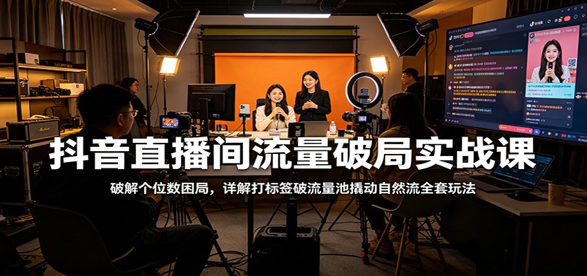 抖音直播间流量破局实战课：破解个位数困局，详解打标签破流量池撬动自然流全套玩法-点子口袋网