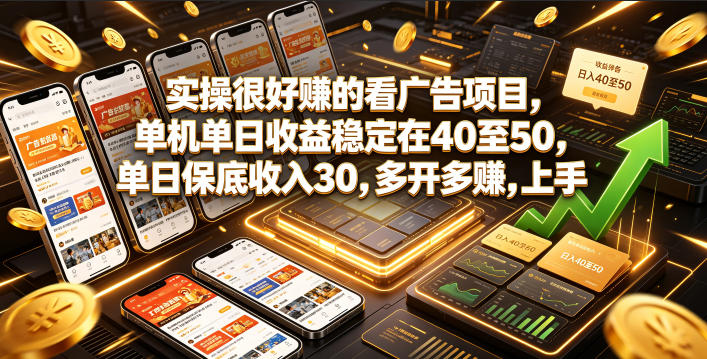 实操很好賺的看广告项目，单机单日收益稳定在40至50，单日保底收入30，多开多賺，上手就能变现【揭秘】-点子口袋网