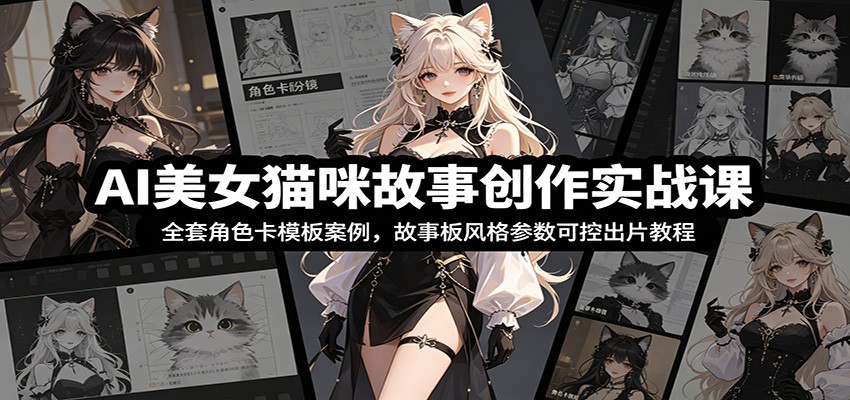 AI美女猫咪故事创作实战课：全套角色卡模板案例，故事板风格参数可控出片教程-点子口袋网