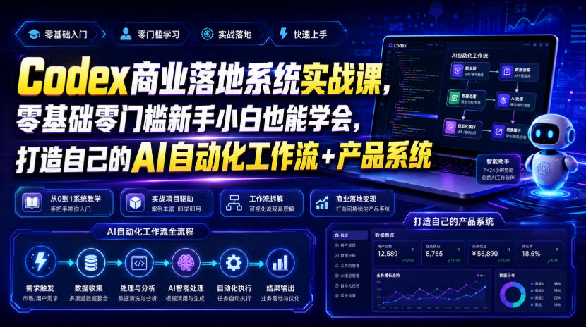 Codex商业落地系统实战课，零基础零门槛新手小白也能学会，打造自己的AI自动化工作流+产品系统-点子口袋网