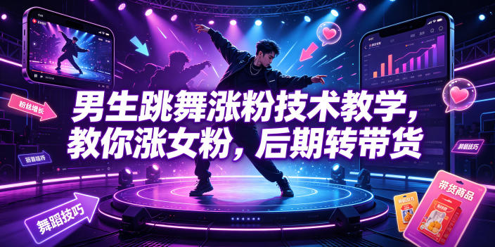 男生跳舞涨粉技术教学，教你涨女粉，后期转带货-点子口袋网