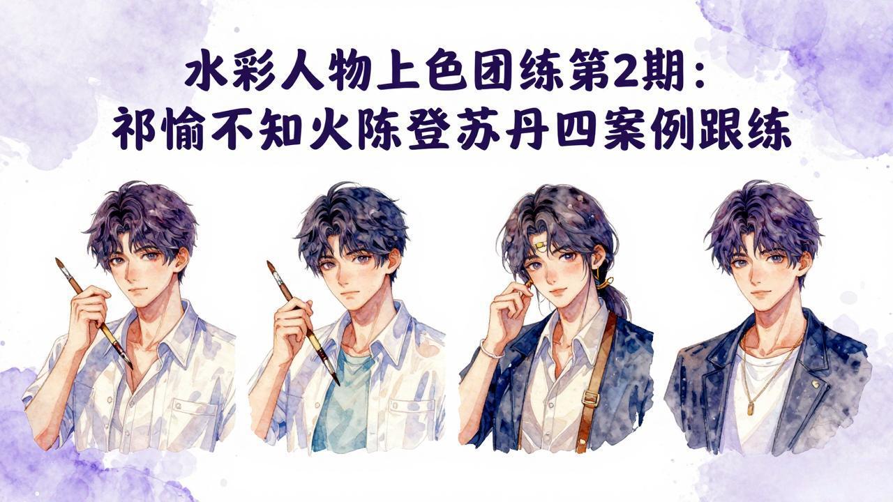 水彩人物上色团练第2期：祁煜不知火陈登苏丹四案例跟练，手把手提升绘画能力-点子口袋网
