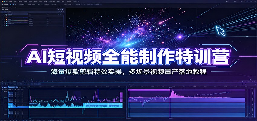 AI短视频全能制作特训营：海量爆款剪辑特效实操，多场景视频量产落地教程-点子口袋网