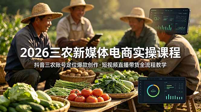（18991期）2026三农新媒体电商实操课程：抖音三农账号定位爆款创作，短视频直播带货全流程教学-点子口袋网